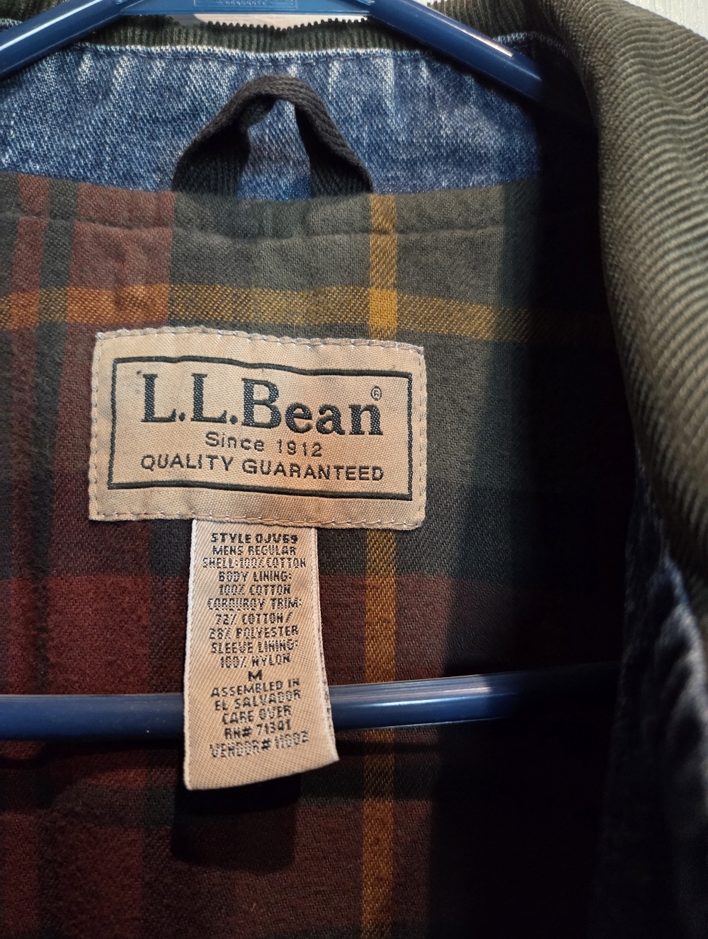 L.L. Bean Blue Denim Field Coat with Olive Cordury Collar - Picture 3 of 3